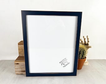 SHIPS TODAY - 12x15" Picture Frame - 1x1 Flat Style with Vintage Navy Blue Finish - In Stock - Handmade 12 x 15 Solid Hardwood