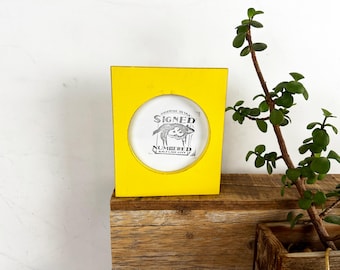 4x4 Pine Circle Opening Picture Frame - SHIPS TODAY - Vintage Yellow Finish - In Stock - 4 x 4 inch Circle Round Picture Frame