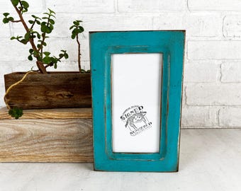 SHIPS TODAY - 4x8 Picture Frame - 1.5 Inside Cove Style with Weathered Turquoise Finish - In Stock - Panoramic Frames 4 x 8 inches