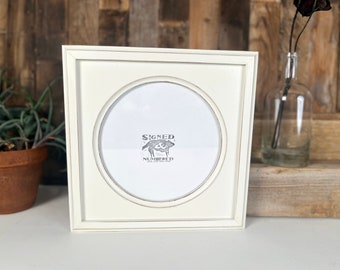 SHIPS TODAY 8.5x8.5 inch Circle Opening Photo Picture Frame with Out Cove Build up with Vintage White Finish - In Stock 8.1" Diameter Circle