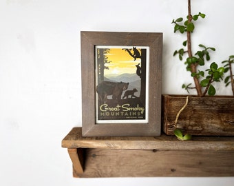 Great Smoky Mountain National Park Framed Postcard - Travel Gift Frame Gray Wash Finish 1x1 Flat Style - IN STOCK Ships Today