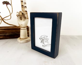 SHIPS TODAY - 4x6 Picture Frame - Deep Flat Style with Vintage Navy Blue Finish - In Stock - 4 x 6 Photo Frame Blue Decor