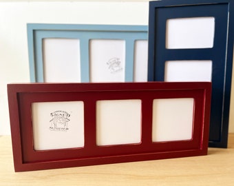 Triptych Picture Frame Three Windows for (3) Photos with Deep Flat Build Up Edge Vintage Color Choice - 4x4 4x6 5x5 5x7 Multi-Opening Frame