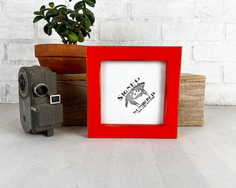 SHIPS TODAY - 5x5 Square Picture Frame - 1x1 Flat Style with Vintage Deep Orange Finish - In Stock - 5 x 5 Photo Solid Wood Frame