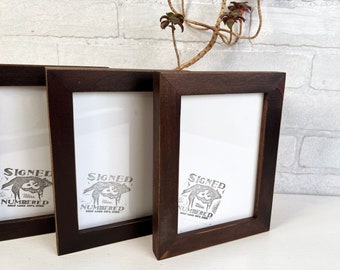 SHIPS TODAY - 5x7 inch Picture Frame in 1x1 Flat Style with Vintage Dark Wood Tone Finish - In Stock - 5 x 7 Photo Frame Brown