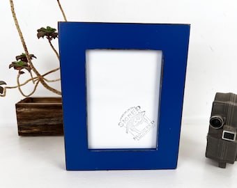 5x7 inch Picture Frame in Chunky Mountain Dandy Style with Vintage Blueblood Finish - 5x7 Wood Photo Frame - IN STOCK - 5 x 7 Frame Blue