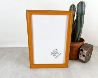 SHIPS TODAY - 8x12 Picture Frame -  Foxy Minus Style with Orange Wash Finish - In Stock - Handmade Classic 8 x 12 Wooden Frame Orange