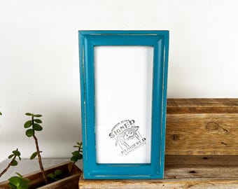 SHIPS TODAY - 4x8 Picture Frame - Foxy Cove Style with Vintage Turquoise Finish - In Stock - Panoramic Frames 4 x8 inches Blue Green