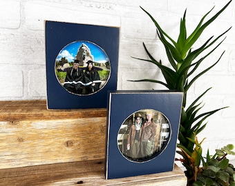4x4 Pine Circle Opening Picture Frame with Vintage Navy Blue Finish - IN STOCK - Same Day Shipping - 4 x 4 inch Circle Round Picture Frame