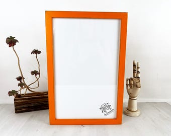 SHIPS TODAY - 11x17 Picture Frame - 1x1 Flat Style with Vintage Orange Finish - Handmade 11 x 17" Photo Frame - In Stock Orange