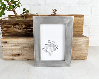 4x6 Picture Frame - SHIPS TODAY - 1x1 Flat Style with Weathered Silver Finish - In Stock - 4 x 6 Photo Frame Metallic