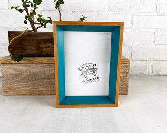 SHIPS TODAY - 5x7" Picture Frame Park Slope Minus Style with Solid Turquoise Wash and Natural Alder Finish - In Stock 5 x 7 Frame