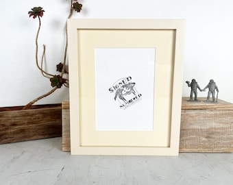 SHIPS TODAY - 8x10 with 5x7 Monochrome Mat Picture Frame in Solid Ivory Finish Peewee Style - In Stock - 8 x 10 Photo Frame Modern