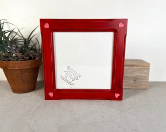 SHIPS TODAY - 8x8" Picture Frame - 1.5 Wide Bones Style with Vintage Red Dye + Pink Hearts Finish - In Stock - 8 x 8 Square Frame