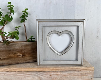 SHIPS TODAY - 3x3" Heart Shape Opening Picture Frame with Outside Cove Build up in Vintage Silver Finish - In Stock - Photo Frame Heart