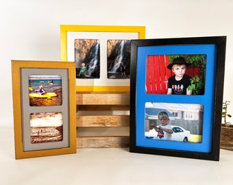 Diptych Picture Frame Two Windows for (2) Photos with Deep Flat Build Up Edge Vintage Color Choice - 4x4 4x6 5x5 5x7 Multi-Opening Frame