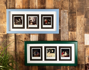 8 x 18.5" Picture Frame Mat Windows to Float (3) Instant Camera Photos in 1x1 Rounded Style and Solid Color of your choice 4.2 x 3.5" Photo