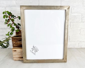 SHIPS TODAY - 11x14" Picture Frame in 1x1 Flat Style with Weathered Silver Finish - In Stock - Handmade 11 x 14 Solid Hardwood Metallic