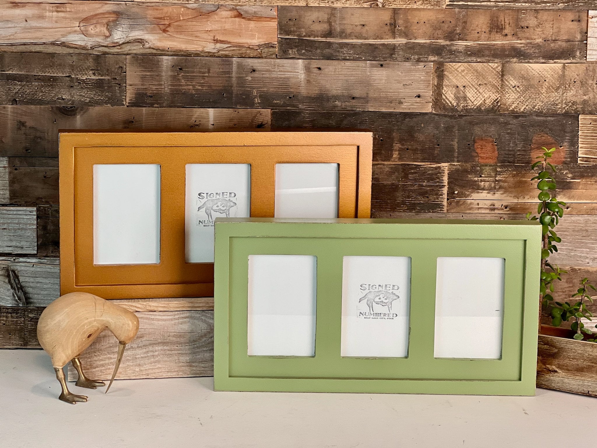 Set of 3 Rustic Wood 5x7 Picture Frames with Mat 4x6 Photo Frames