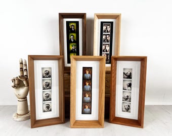 Ships Right Away - 4x10 Picture Frame for 2x8" PHOTO BOOTH STRIP in Park Slope style and Natural Hardwood of Your Choice - Photo Booth Frame
