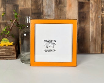 7x7 Picture Frame - SHIPS TODAY - Peewee Style with Vintage Orange on Walnut Finish - In Stock - 7 x 7 Square Photo Frame Rustic Decor