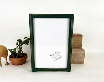 SHIPS TODAY - 8x12 Picture Frame - Foxy Cove Style with Vintage Forest Green Finish - In Stock - Handmade Classic 8 x 12 Wooden Frame
