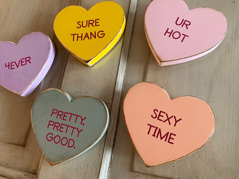 Solid Wood Conversation Heart 5" Tall with Personalized Message in Color of Your Choice - 5 inch Wall Hanging Hearts - True Love Valentine image 8