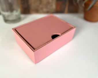 Small Keepsake Box - SHIPS RIGHT AWAY - Handmade Solid Wood Desktop Box with Vintage Rose Pink Finish gift, 4x6 Photo Storage In Stock