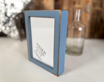 SHIPS TODAY - 5x7 Picture Frame - Deep Flat Style with Vintage Smokey Blue on Oak Finish - In Stock - mid century decor 5 x 7 Photo Frame