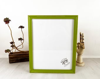 SHIPS TODAY - 11x14" Picture Frame in Foxy Cove Style with Vintage Asparagus Green Finish - In Stock - Handmade 11 x 14 Hardwood