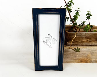 SHIPS TODAY - 4x10" Picture Frame - 1x1 Shallow Bones Style with Vintage Navy Blue Finish - In Stock - 4 x 10 inch Panoramic Photo Frame