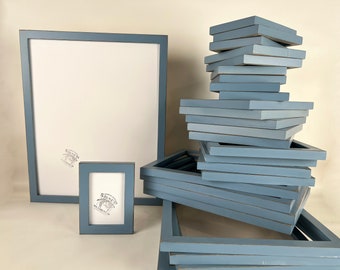 SHIPS RIGHT AWAY Choose your size 3x3, 5x7, 8.5x11, 11x14, 16x20 up to 18x24 -Solid hardwood picture frame in 1x1 Vintage Smokey Blue Finish