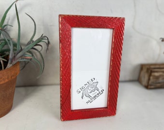 SHIPS TODAY - 4x8 Picture Frame - 1x1 Roughsawn Style with Super Vintage Red Dye Finish - In Stock - Panoramic Frames 4 x8 inches Red
