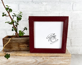 SHIPS TODAY - 6x6" Square Frame in 1x1 Roughsawn Reclaimed style with Vintage Wine Finish - In Stock - Rustic 6 x 6 Photo Frame Red