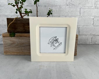 SHIPS TODAY - 5x5" Square Picture Frame in 1.5 Inside Cove Style with Solid Ivory Finish - In Stock - Handmade 5 x 5 Frame Shiny Off White