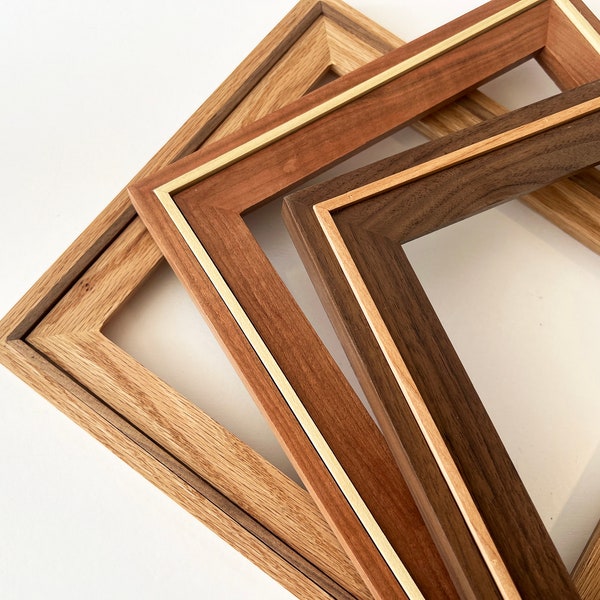 Solid Natural Hardwood Combination of Your Choice in "Wood Wedge" Style - Choose your frame size: 2x2 up to 24x36 inches - FREE SHIPPING