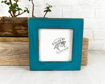 SHIPS TODAY - 5x5" Square Picture Frame - 1.5" Reclaimed Cedar with Super Vintage Turquoise Finish - In Stock - 5 x 5 Reclaimed