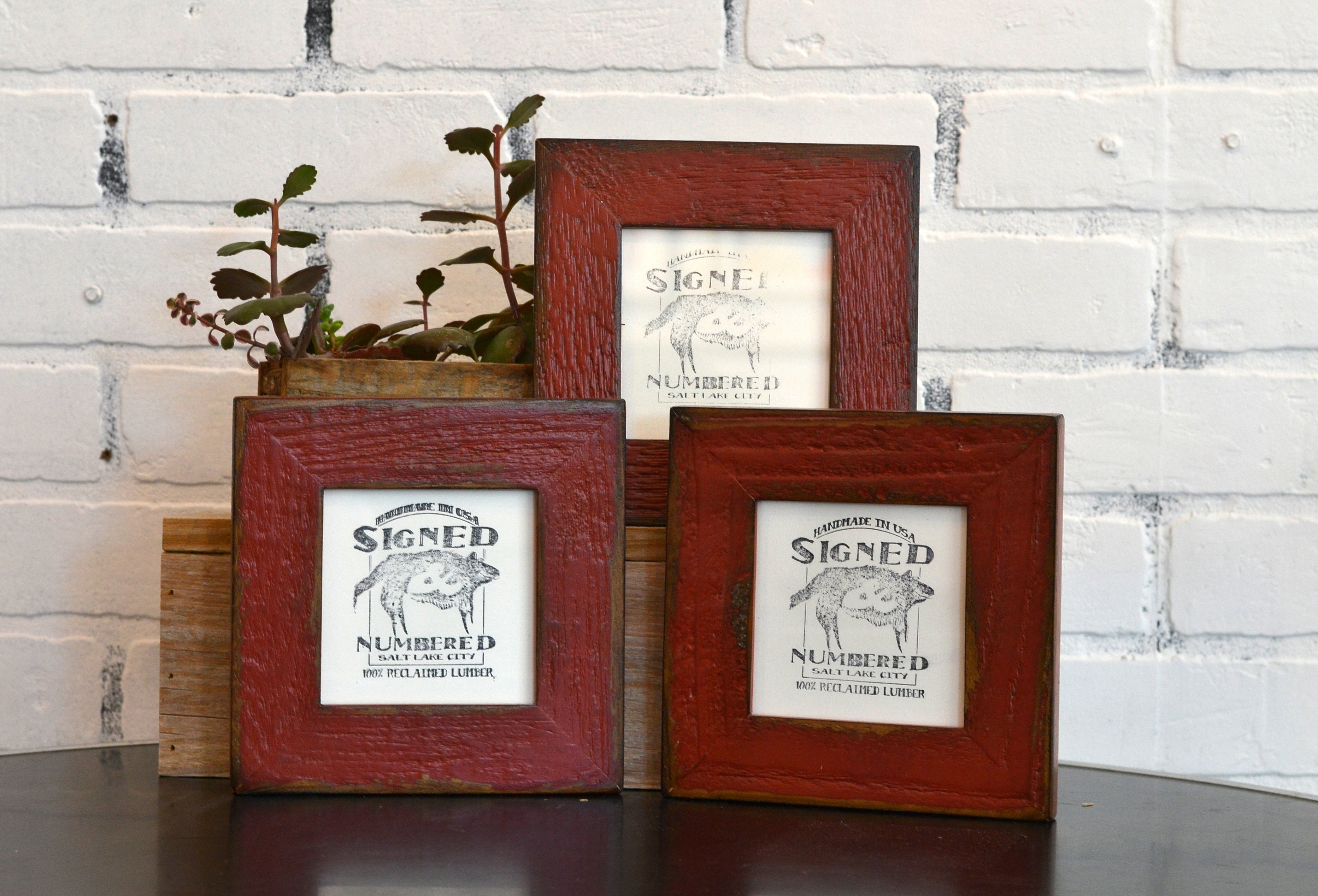 4x4 Reclaimed Wood Picture Frame with Super Vintage Brick Red Finish