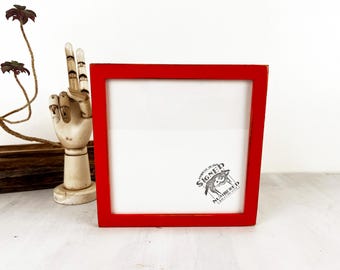 8x8 Picture Frame - SHIPS TODAY - Square Frame Peewee Style with Vintage Deep Orange Finish - In Stock - 8 x 8 inch Thin Wood Photo Frame