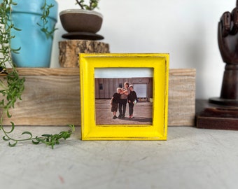 SHIPS TODAY - 4x4 Photo Frame - Foxy Cove Style with Vintage Yellow Finish - In Stock - 4 x 4 Photo Frames Yellow Rustic