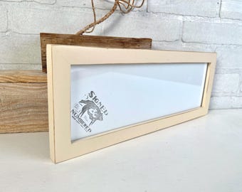 SHIPS TODAY - 5x15" Picture Frame - 1x1 Flat Style with Vintage Ivory Off White Finish - In Stock - 15 x 5 Panoramic Photo Frame