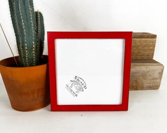 SHIPS TODAY - 8x8 Picture Frame - Square Frame Peewee Style with Vintage Ruby Finish - In Stock - 8 x 8 inch Thin Wood Photo Frame Red