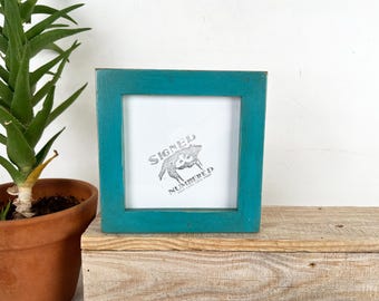 SHIPS TODAY - 5x5 Square Picture Frame - 1x1 Flat Style with Weathered Turquoise Finish - In Stock - 5 x 5 Photo Solid Wood Frame