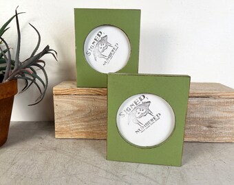 4x4 Pine Circle Opening Picture Frame in Vintage Guacamole Green Finish - IN STOCK - Same Day Shipping - 4 x 4 inch Round Picture Frame