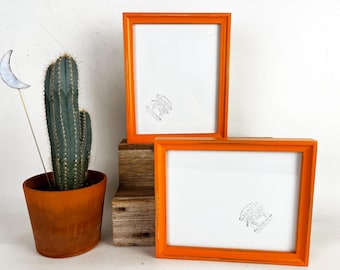 SHIPS TODAY - 8x10 Picture Frame - Foxy Cove Style with Vintage Orange Finish - In Stock - Rustic Handmade Photo Frame 8 x 10