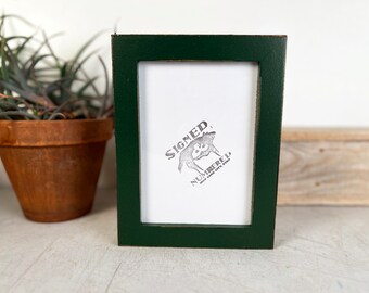 SHIPS TODAY - 5x7 Picture Frame - 1x1 Flat Style with Vintage Forest Green Finish - In Stock - mid century decor 5 x 7 Photo Frame
