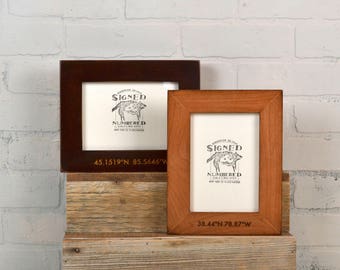 Personalized Coordinates Frame Custom Engraved in Vintage COLOR of YOUR CHOICE - Location Frame - Vertical or Horizontal Orientation