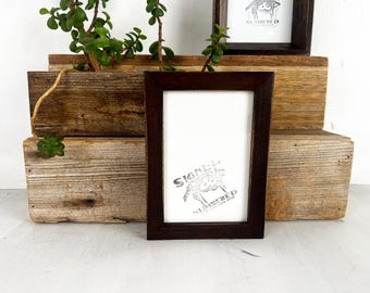 4x6" Picture Frame - SHIPS TODAY - in PeeWee Style with Vintage Dark Wood Tone Finish - In Stock - Gallery Frame 4 x 6 inches Brown