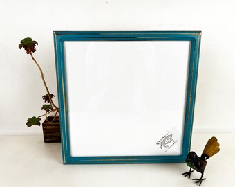 SHIPS TODAY - 14x14" Square Picture Frame - 1x1 Double Cove Style with Super Vintage Turquoise Finish - In Stock 14 x 14" Frame Blue Green