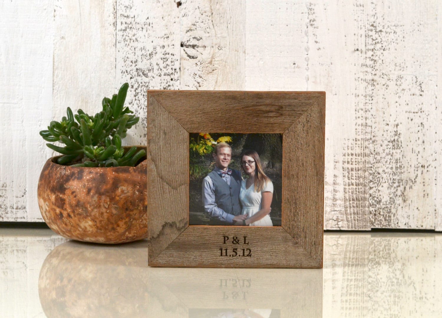 4x4 Square Frame Custom Engraved With Your Message Picture 4x4 Square Frame Custom Engraved With Your Message Picture Romantic Personalized Engraving 4 X Reclaimed Natural Wood